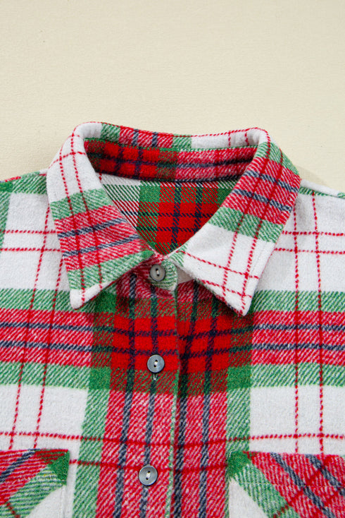 Tartan Plaid Flannel Button Front Patch Pocket Drop Shoulder Shacket